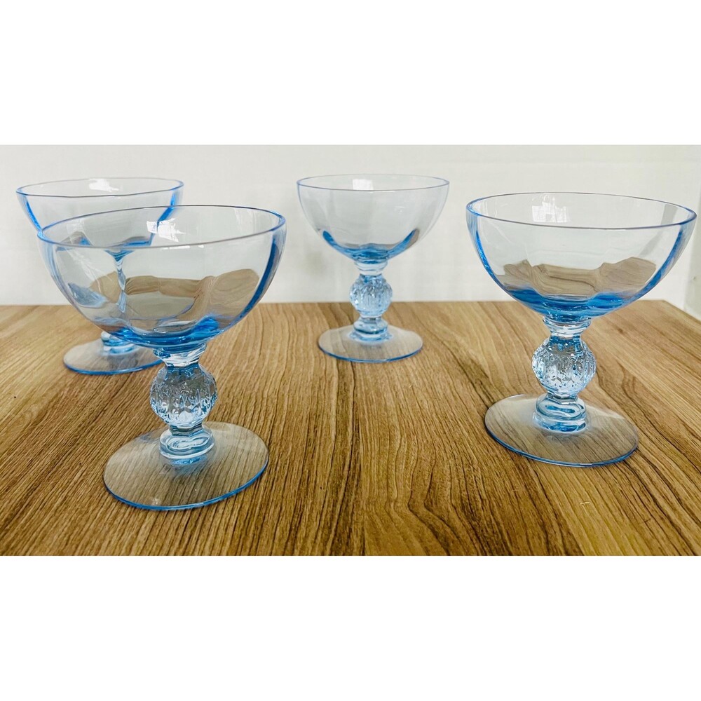 Set of 4 Vintage Morgantown Blue Optic Cocktail Goblets, Golf Ball Stemware